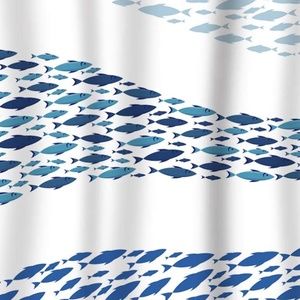 Blue Fish School Fabric Shower Curtain